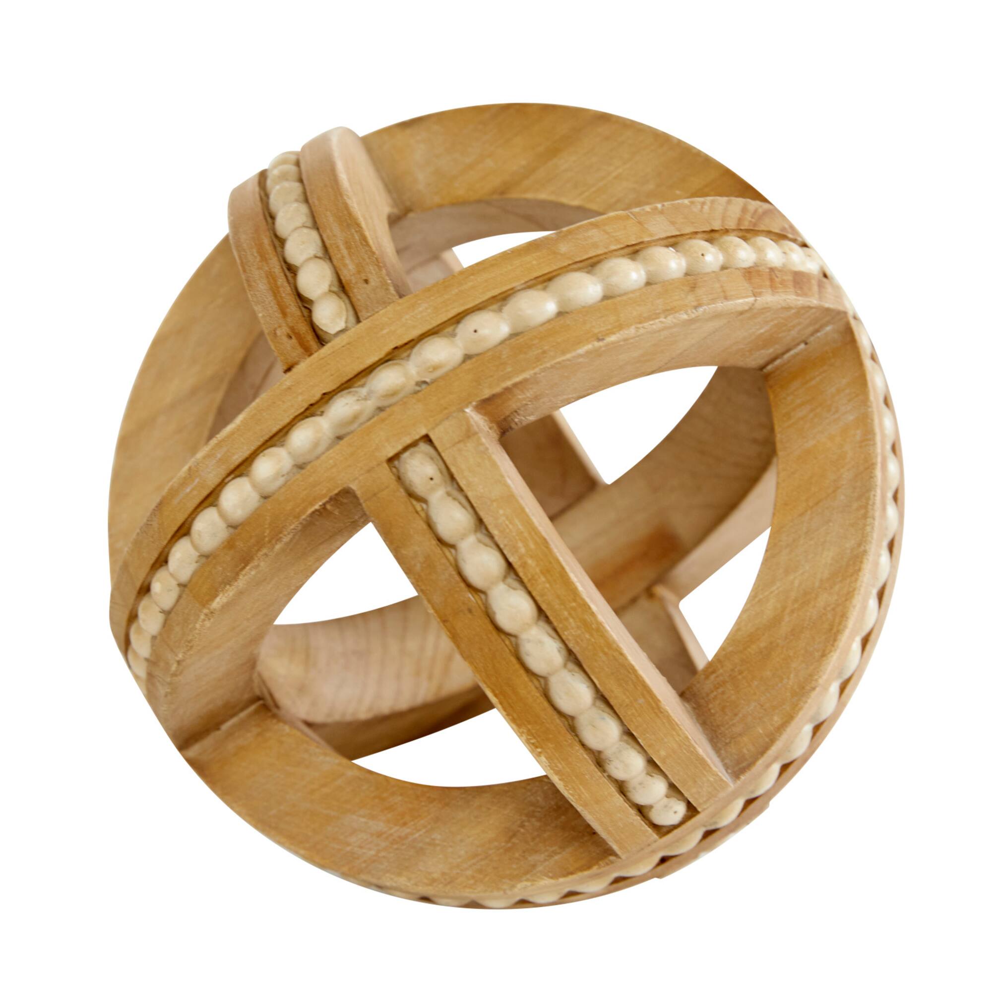 Wood Farmhouse Geometric Orb Sculpture Set